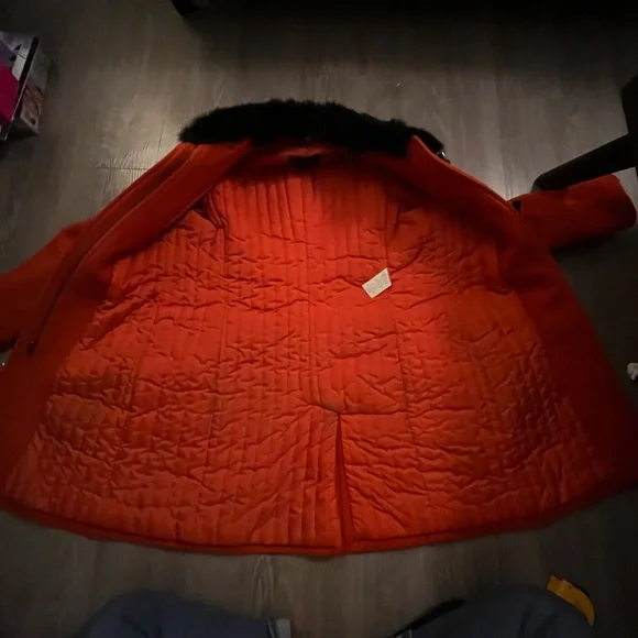 Women's Orange Toggle Coat with Faux Fur Collar - Picture 3 of 8